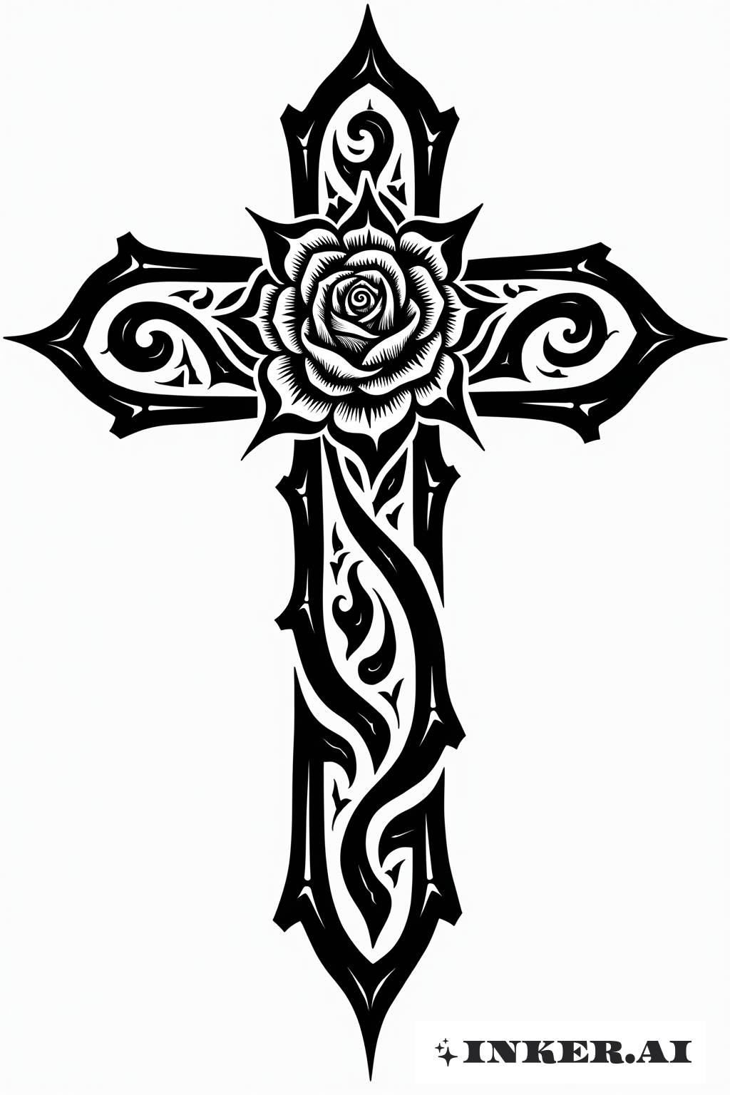 A cross adorned with roses and thorns, creating an eye - catching and intricate visual.