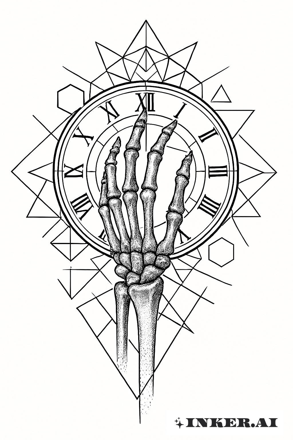 Skeleton Hand within a Geometric Clock