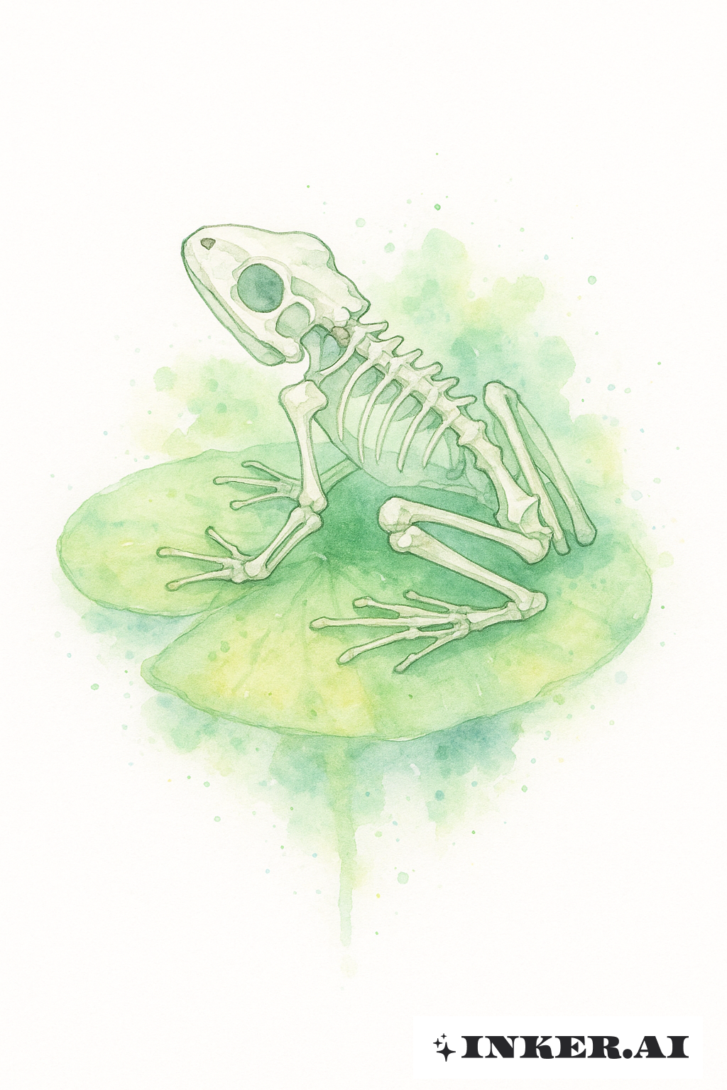 Lily Pad Frog Skeleton with Green Hues