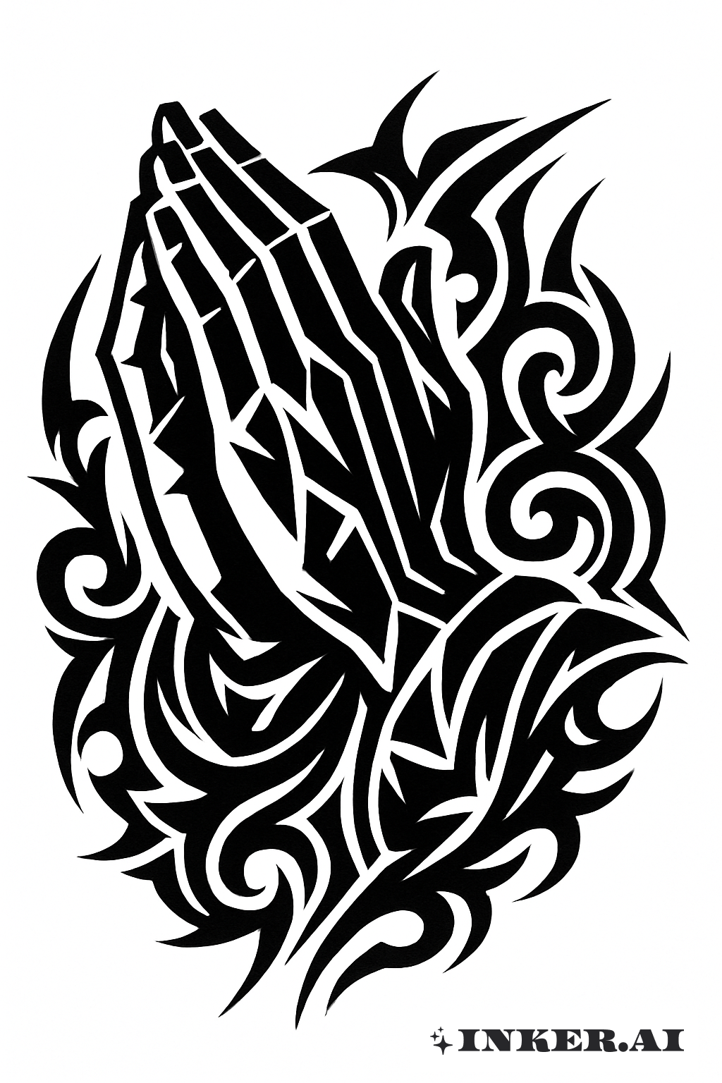 Abstract Praying Hands with Sharp Tribal Lines