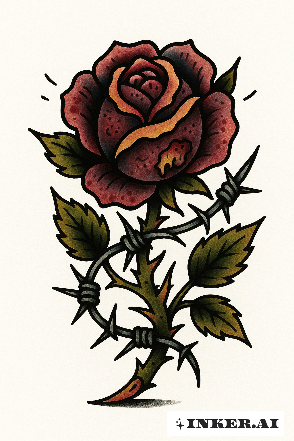 A Traditional Infected Rose And Barbed Wire