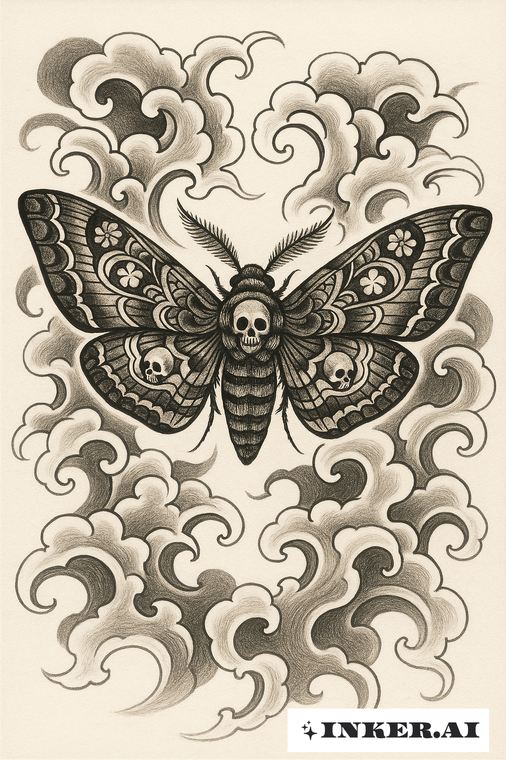 Death Moth Within Swirling Japanese Clouds