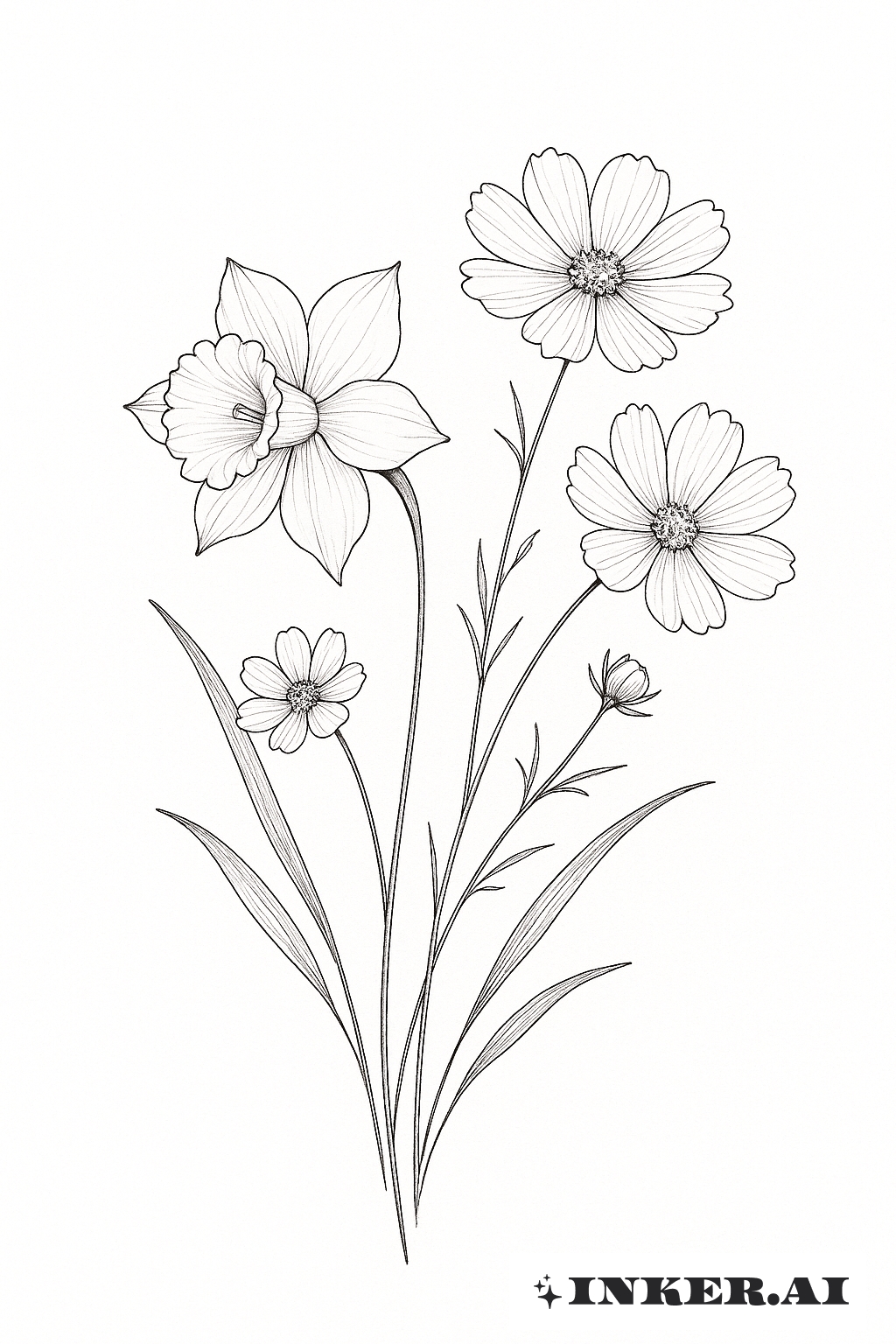 Ligne Fine Jonquille et Fleur de Cosmos