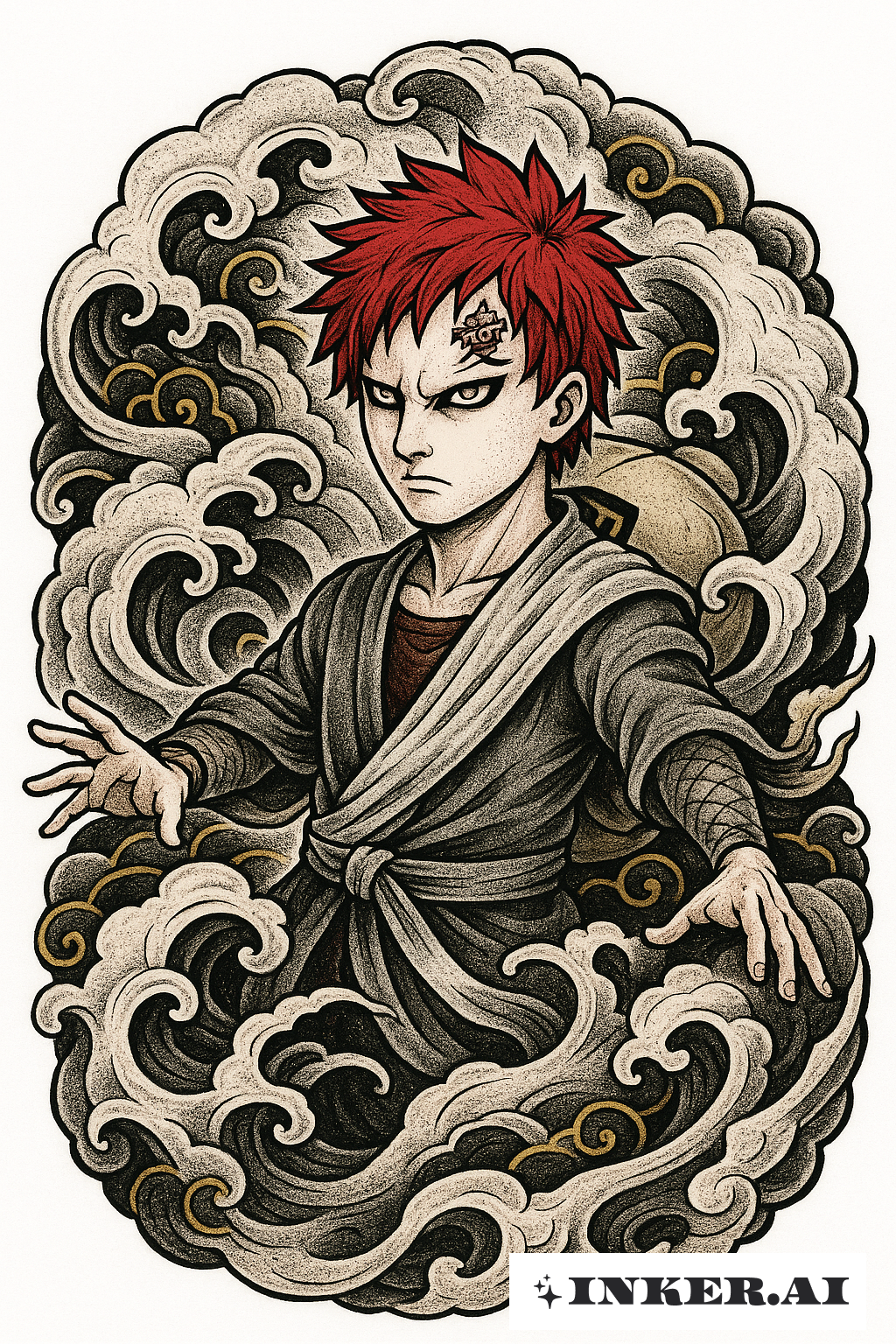 Gaara inmitten der Sandwellen