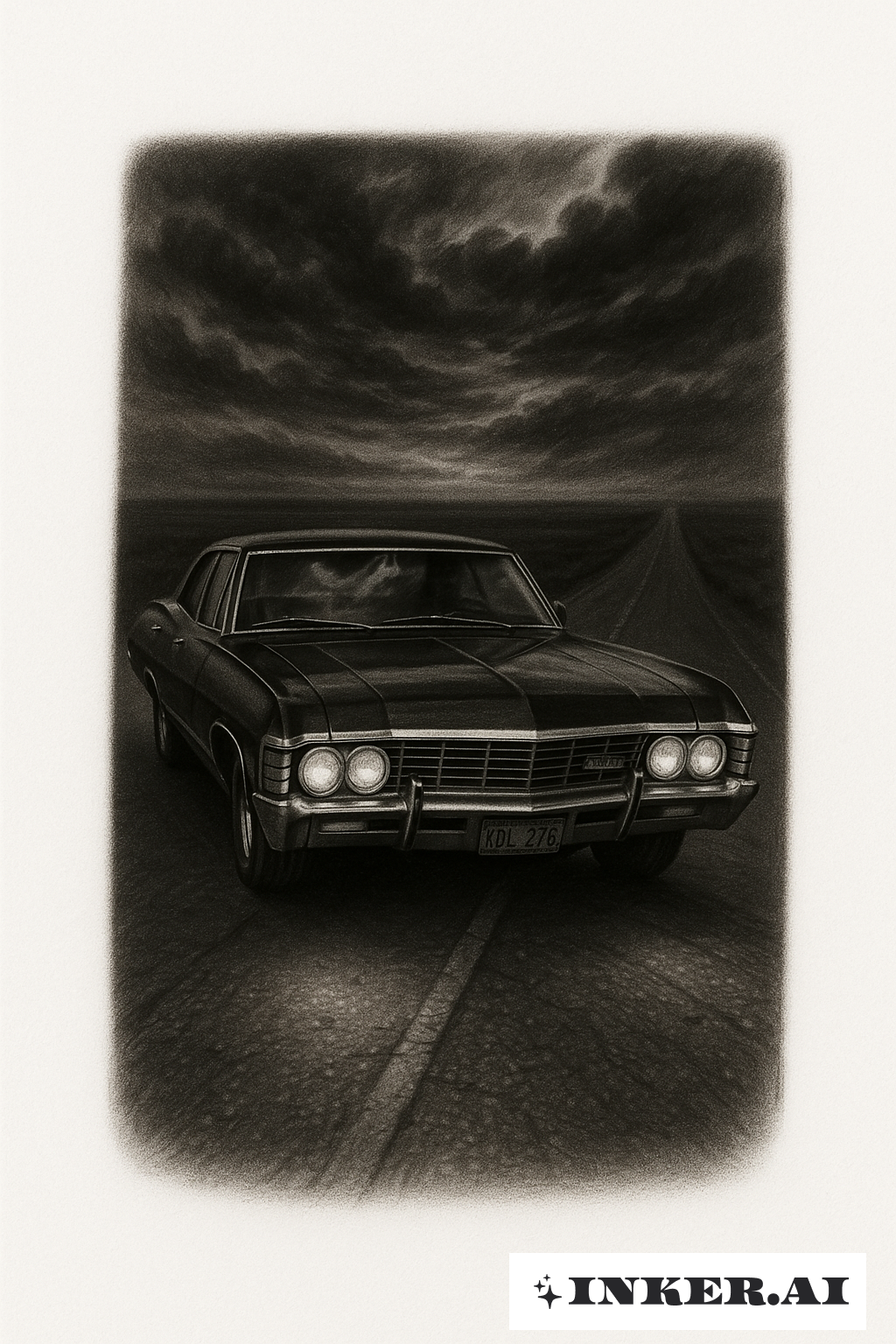 Das Übernatürliche Impala fährt eine einsame Straße entlang