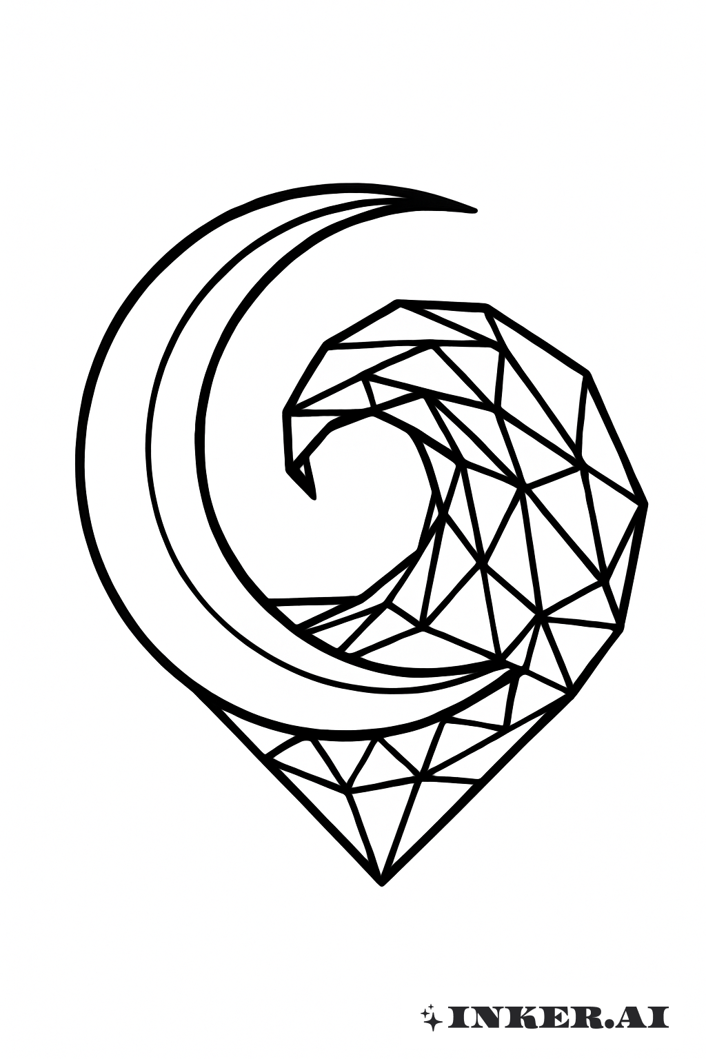 Crescent Moon With Geometric Ocean Waves