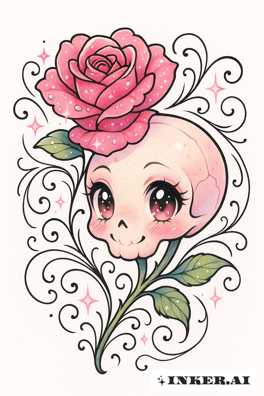 Um Totenkopf e Rosa em Estilo Shoujo