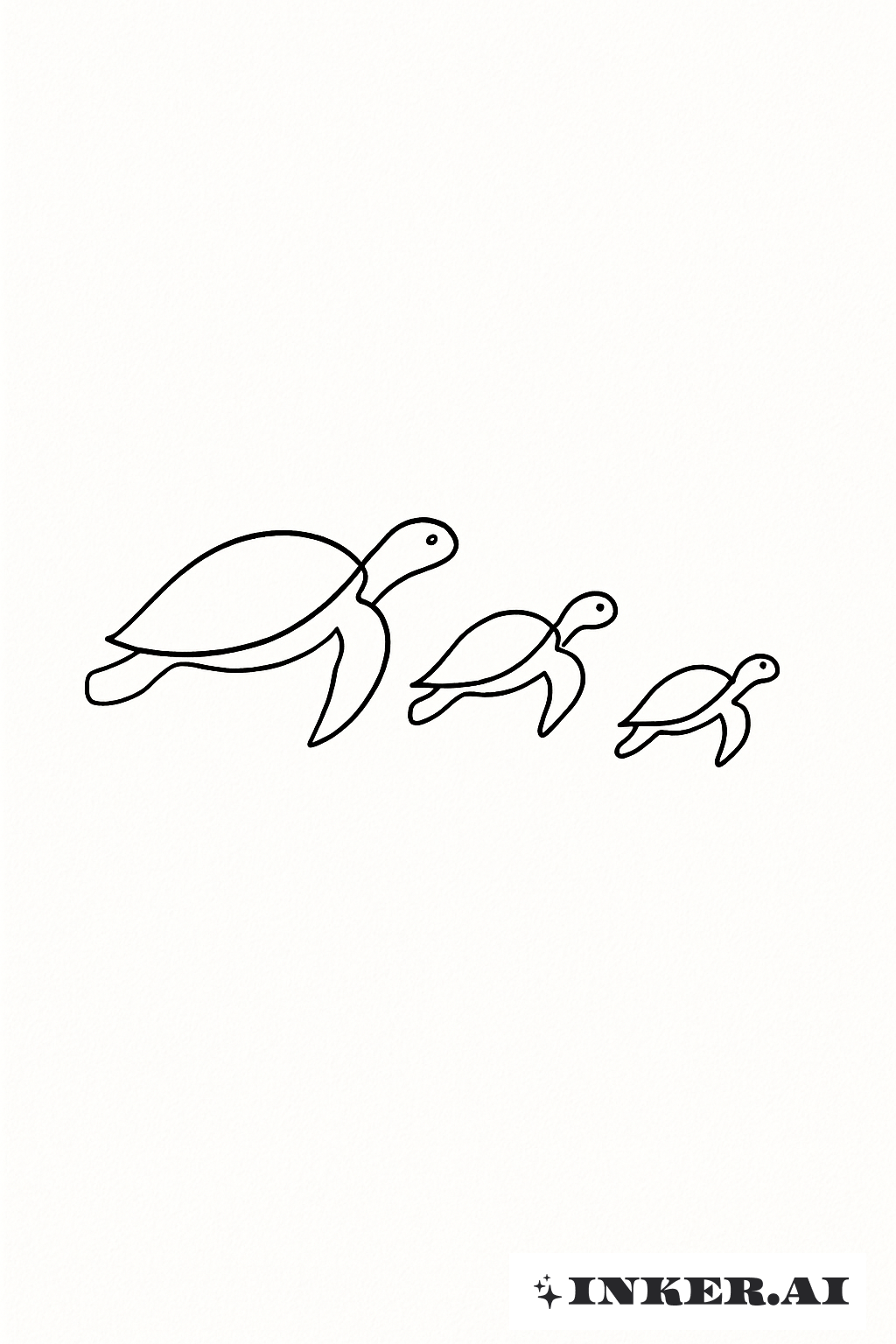 Minimalist Three Turtle Family Line Art
