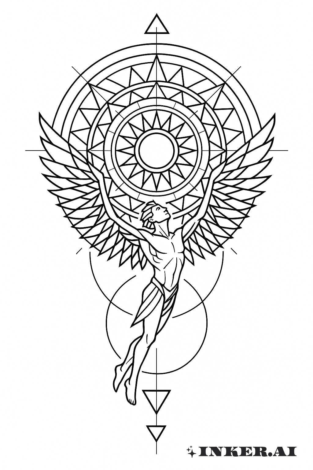 太陽のマンダラに包まれたイカロス