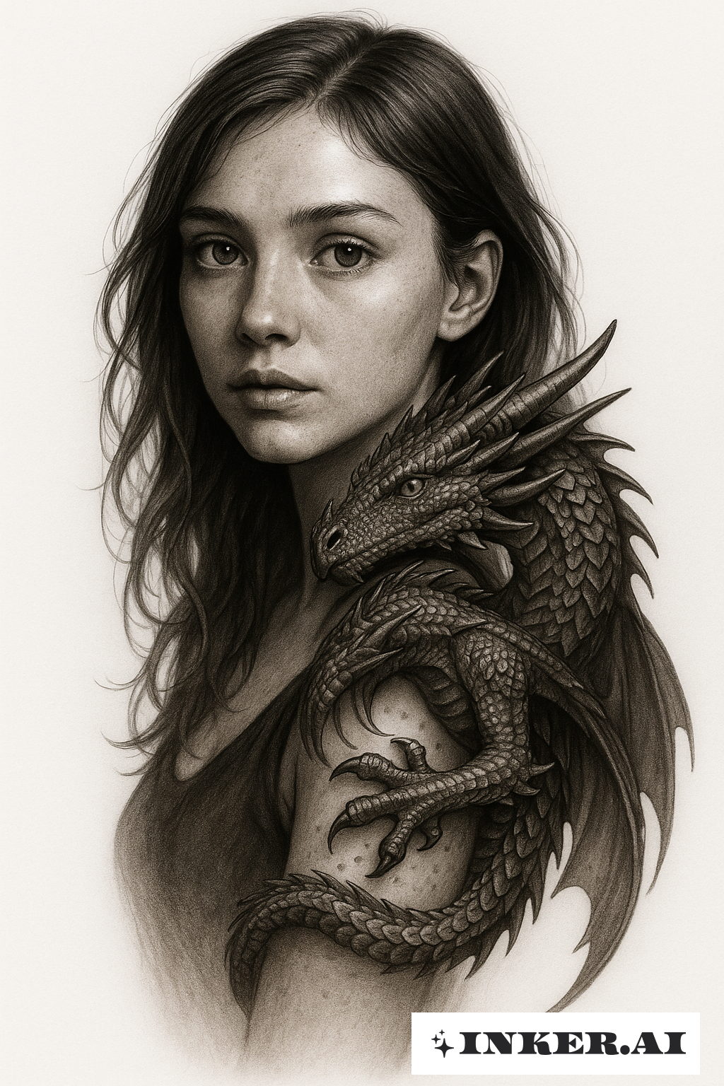 La Fille avec le Dragon en Texture Réaliste