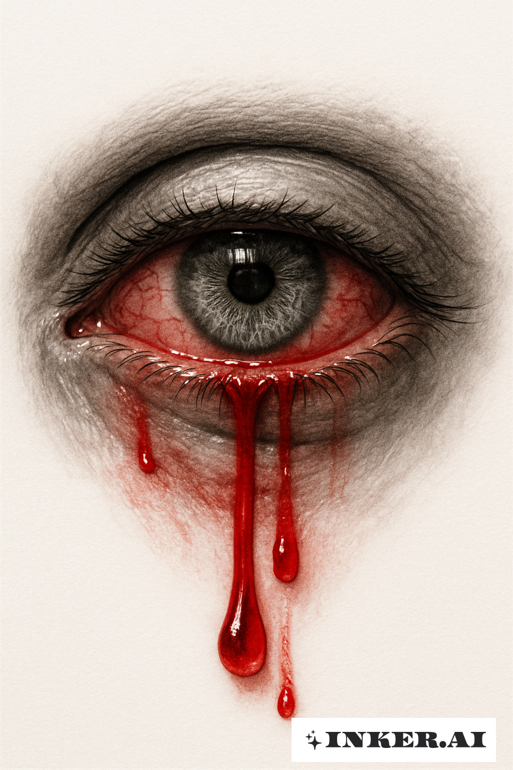 Un œil réaliste infecté et pleurant des larmes de sang