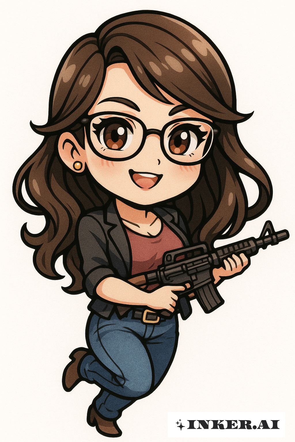 Chibi Lauren Boebert Segurando um Pequeno Rifle