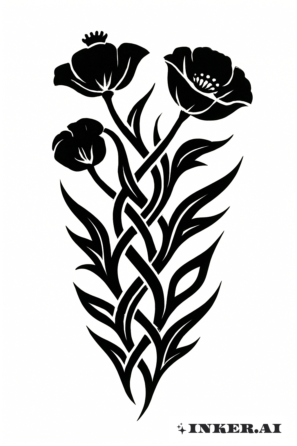 Verflochtene Schwarze Tribal Mohnstiele