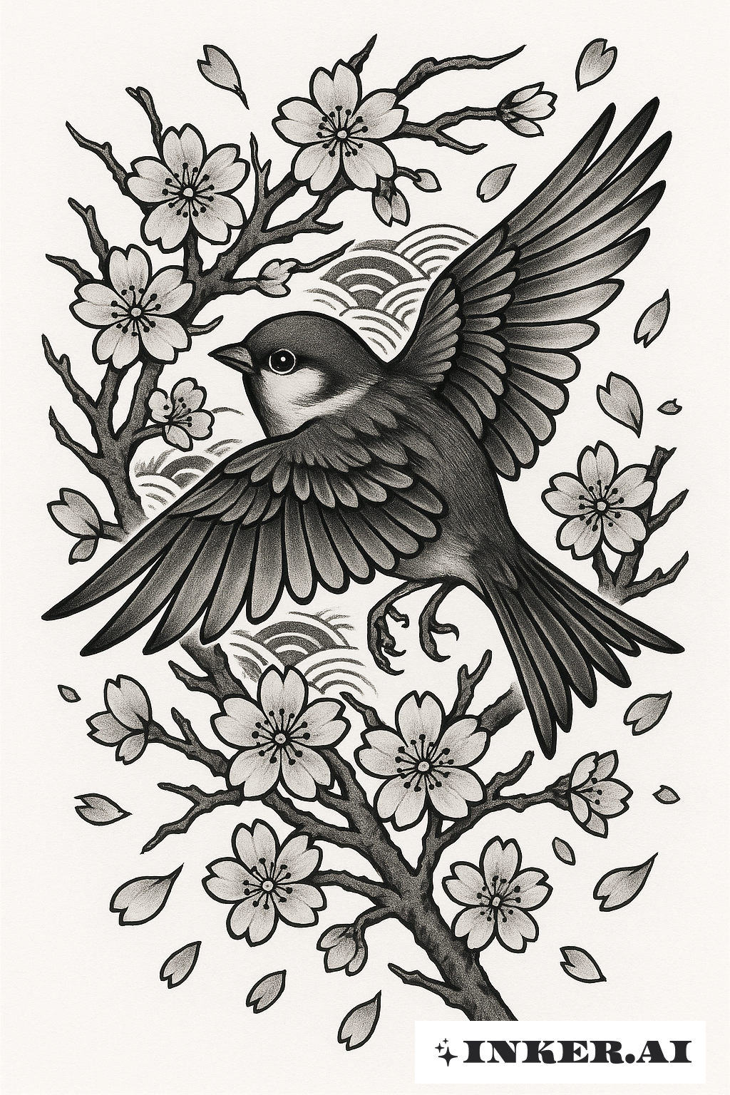 Sparrow Among Cherry Blossoms