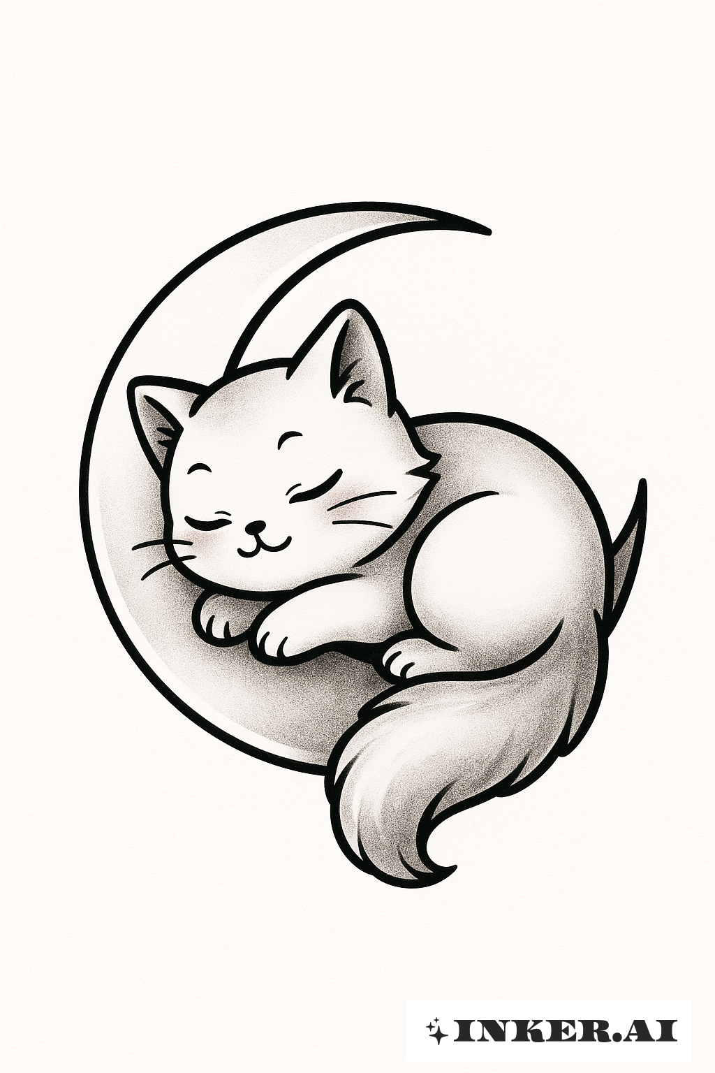 A Sleeping Cat On A Crescent Moon