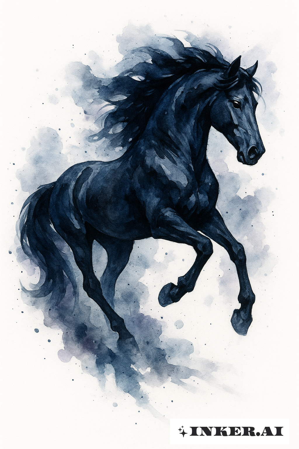 Cheval Sombre à l'Aquarelle Éthérée