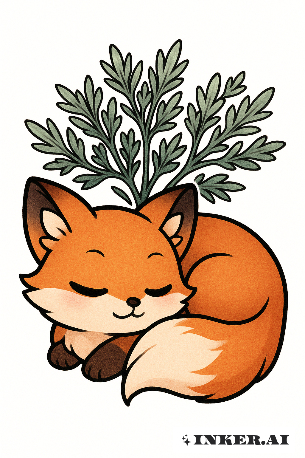 Chibi Fox Napping Under Sagebrush