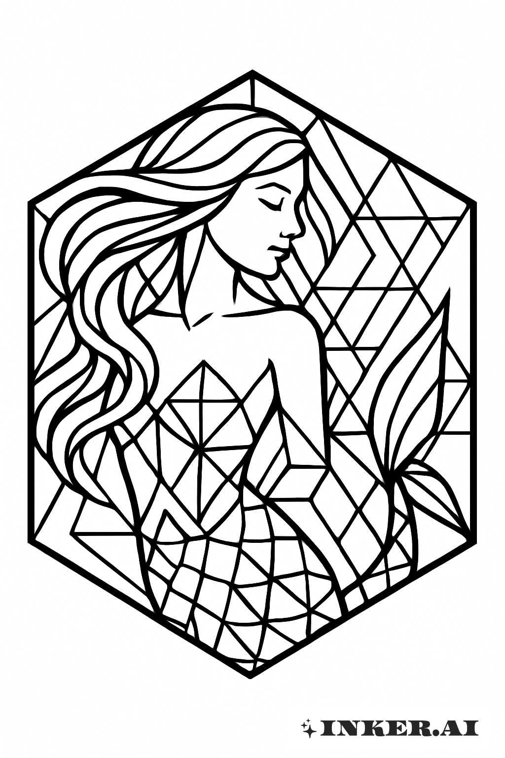 六边形里的美人鱼肖像