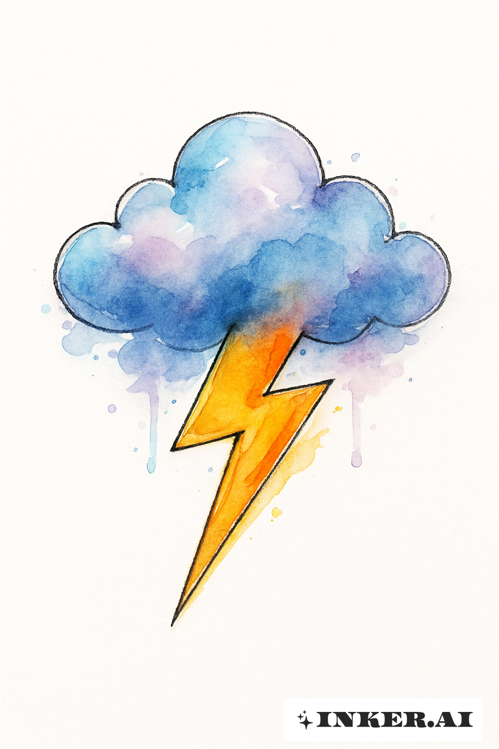 Abstract Watercolor Cloud And Lightning Bolt