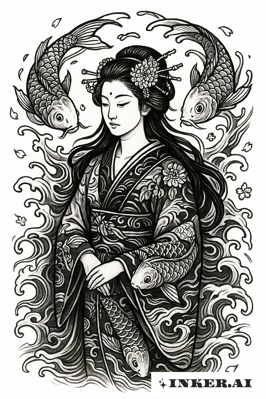 Uma Deusa de Peixes em um Kimono