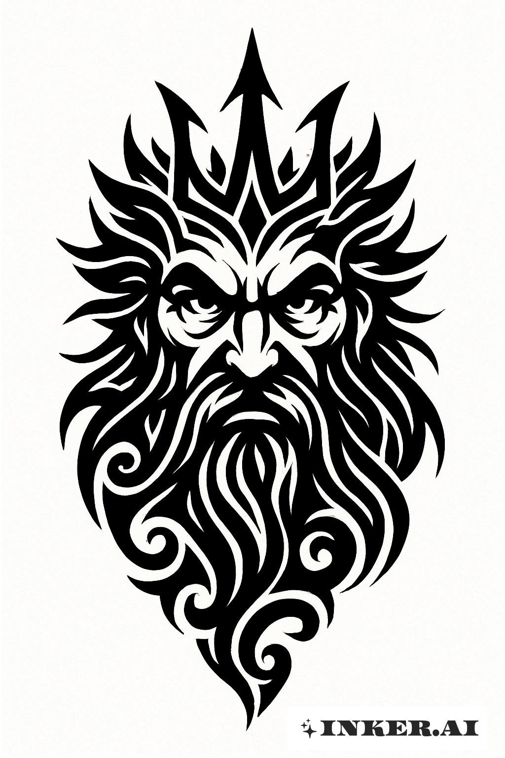 The Fierce Face Of Poseidon In Tribal Lines
