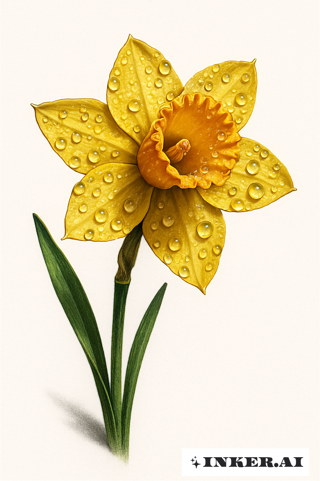Une jonquille jaune réaliste et parsemée de rosée