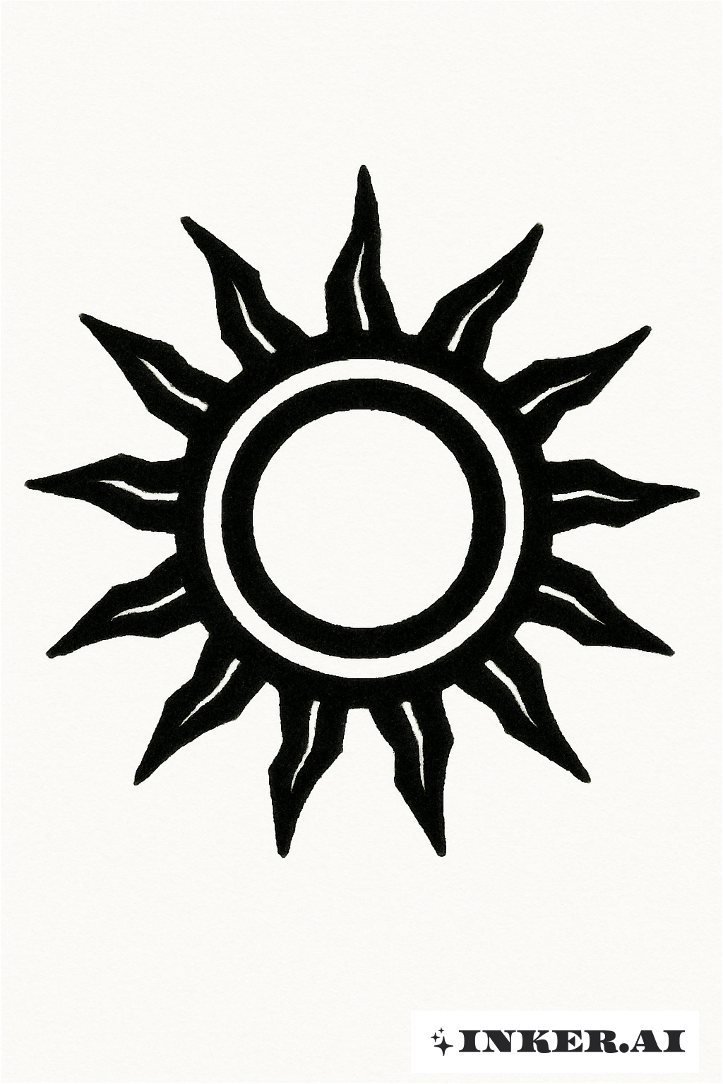 Um Sol Tribal em Estilo Stick And Poke com Traços Marcantes