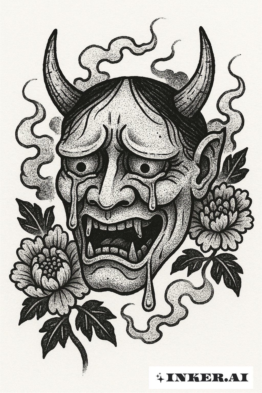 A Máscara de Hannya com Lágrimas no Estilo Stick And Poke