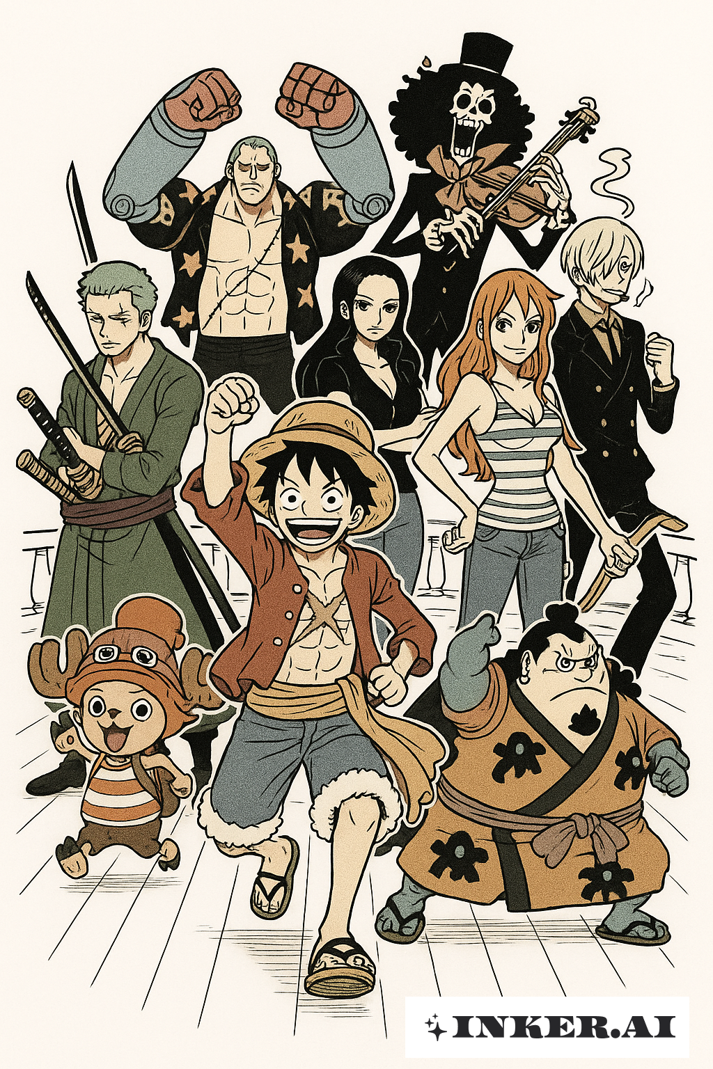 サウザンドサニーに集まった麦わらの一味