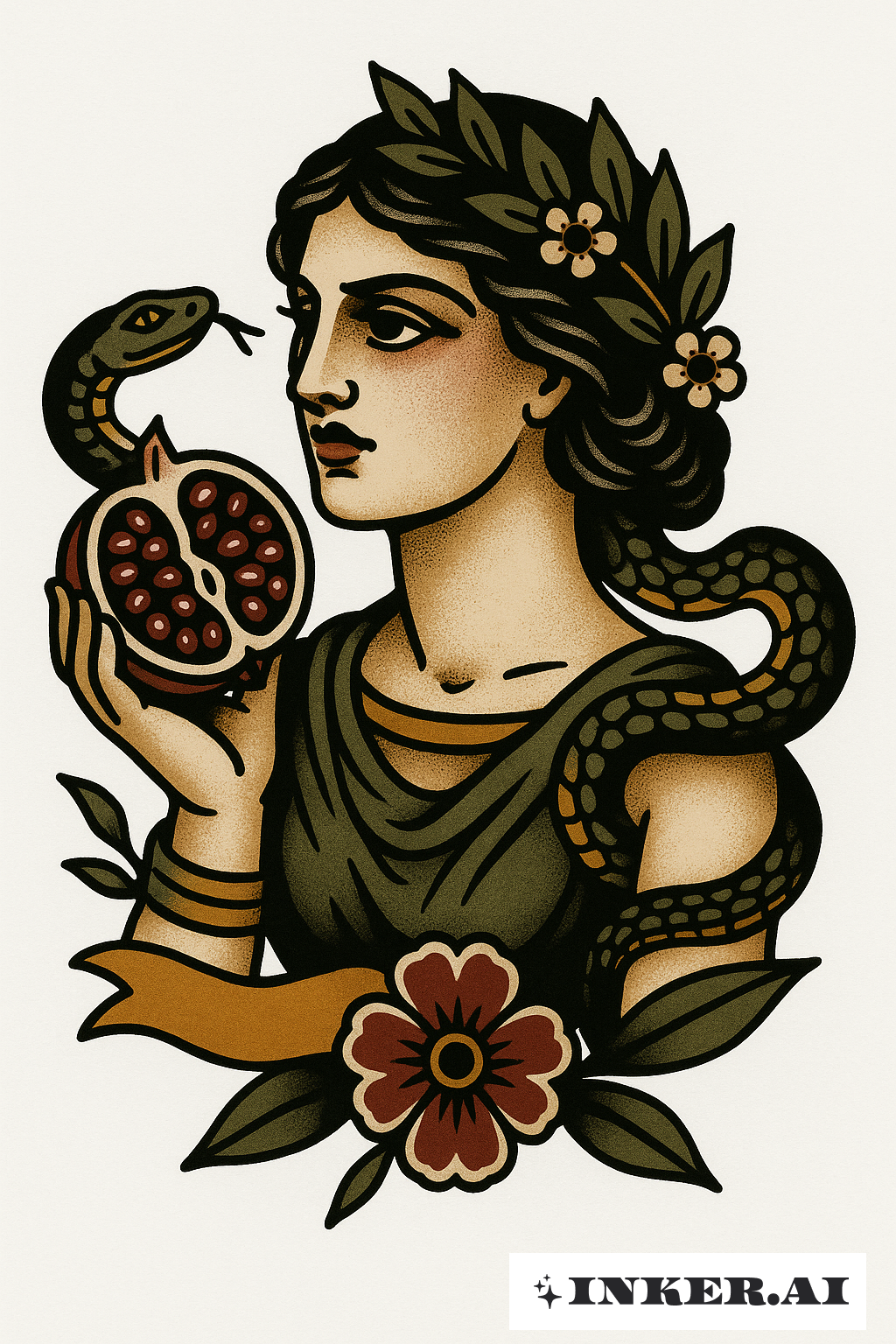 Persephone With A Serpent And Pomegranate