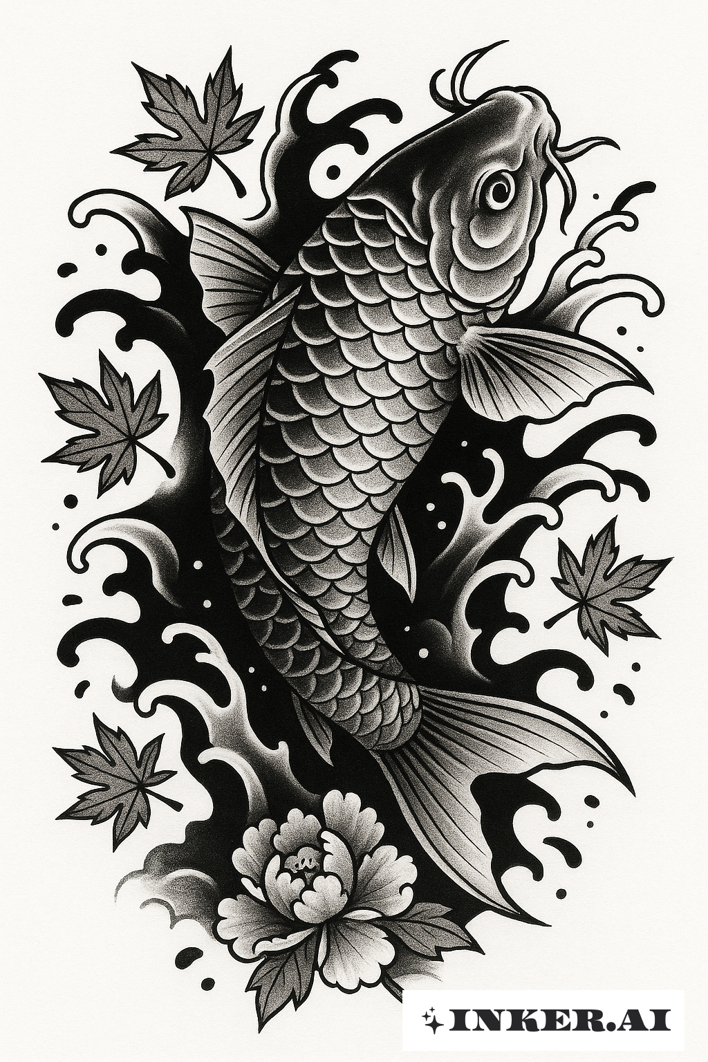 암흑의 강에 있는 잉어 물고기