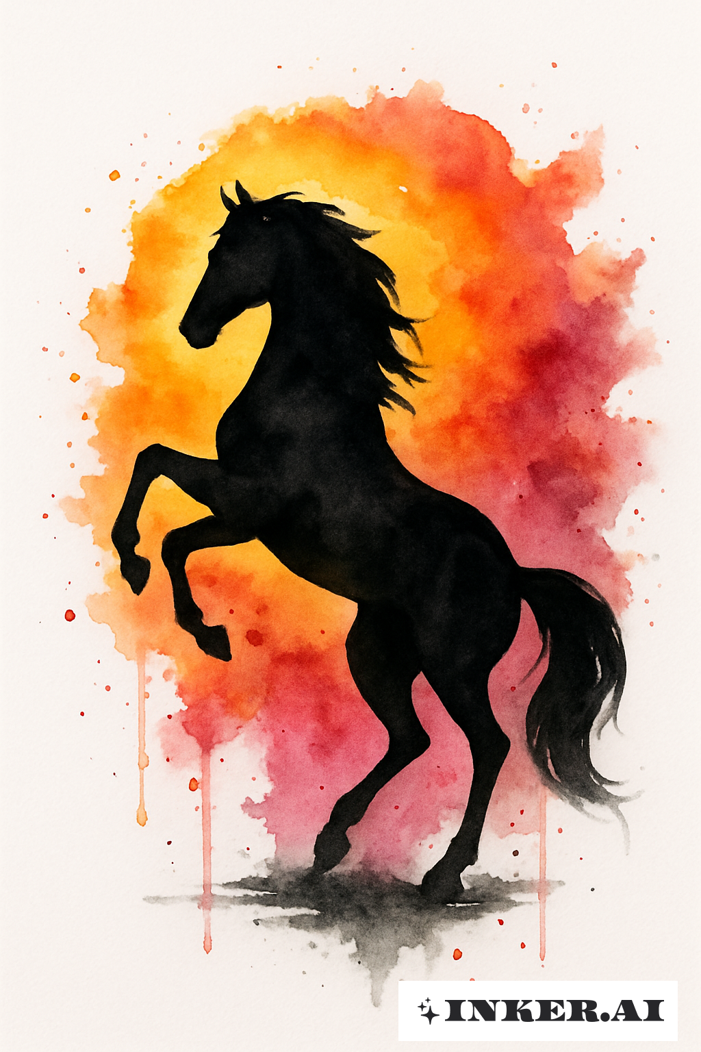 Silhouette du Coucher de Soleil - Cheval Noir