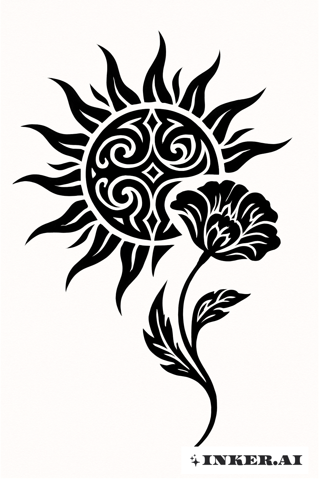 Tribal Sonne mit wachsender Mohnblume