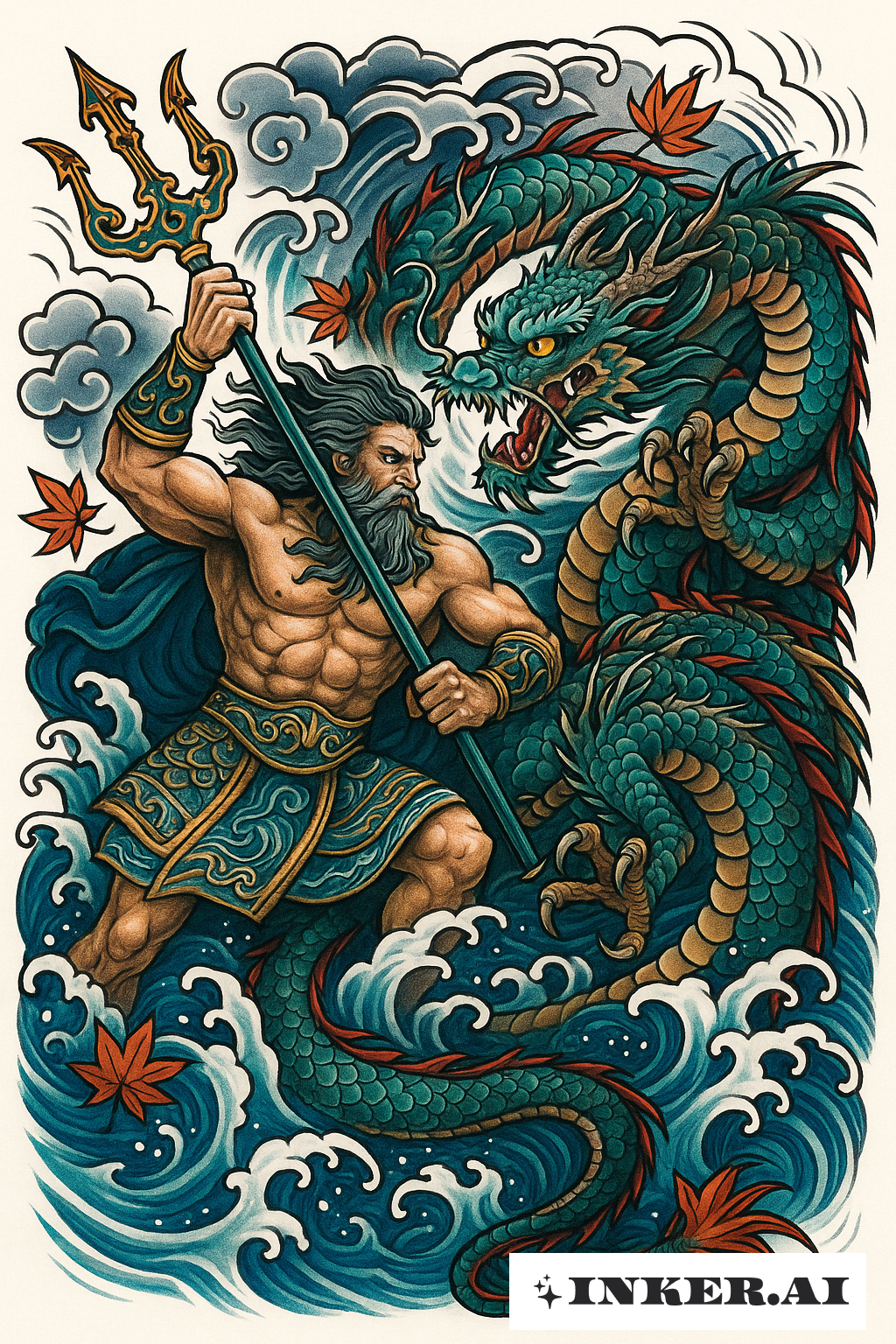 Poseidon Battling A Great Sea Dragon