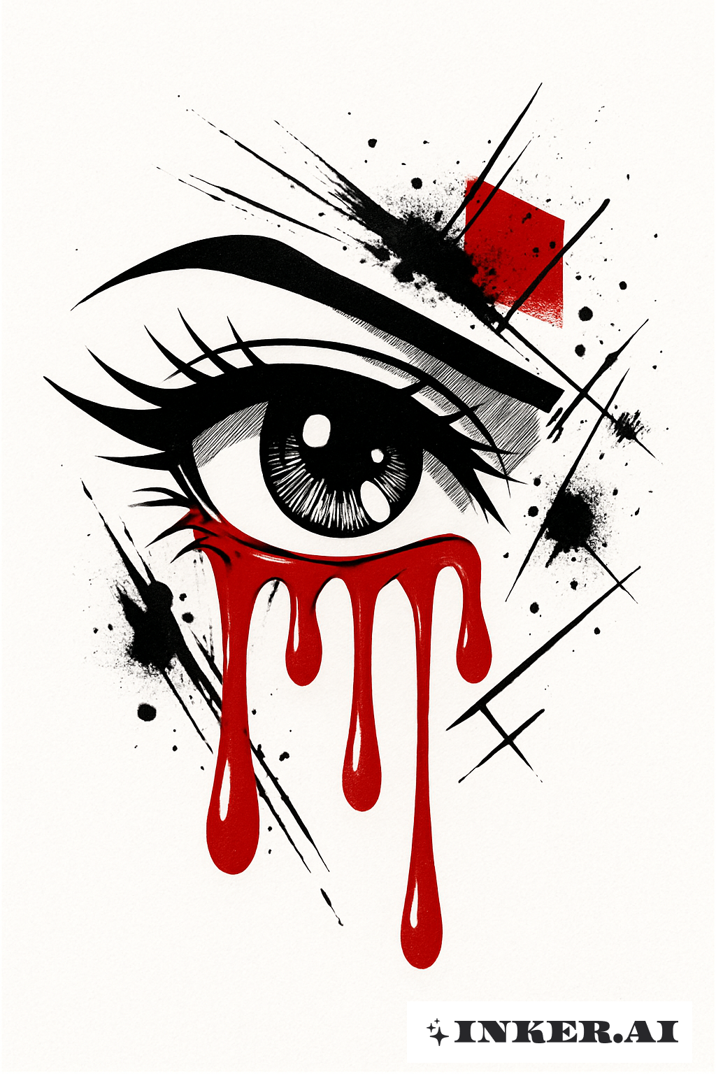 Œil d'Anime avec Larmes Rouges Trash Polka