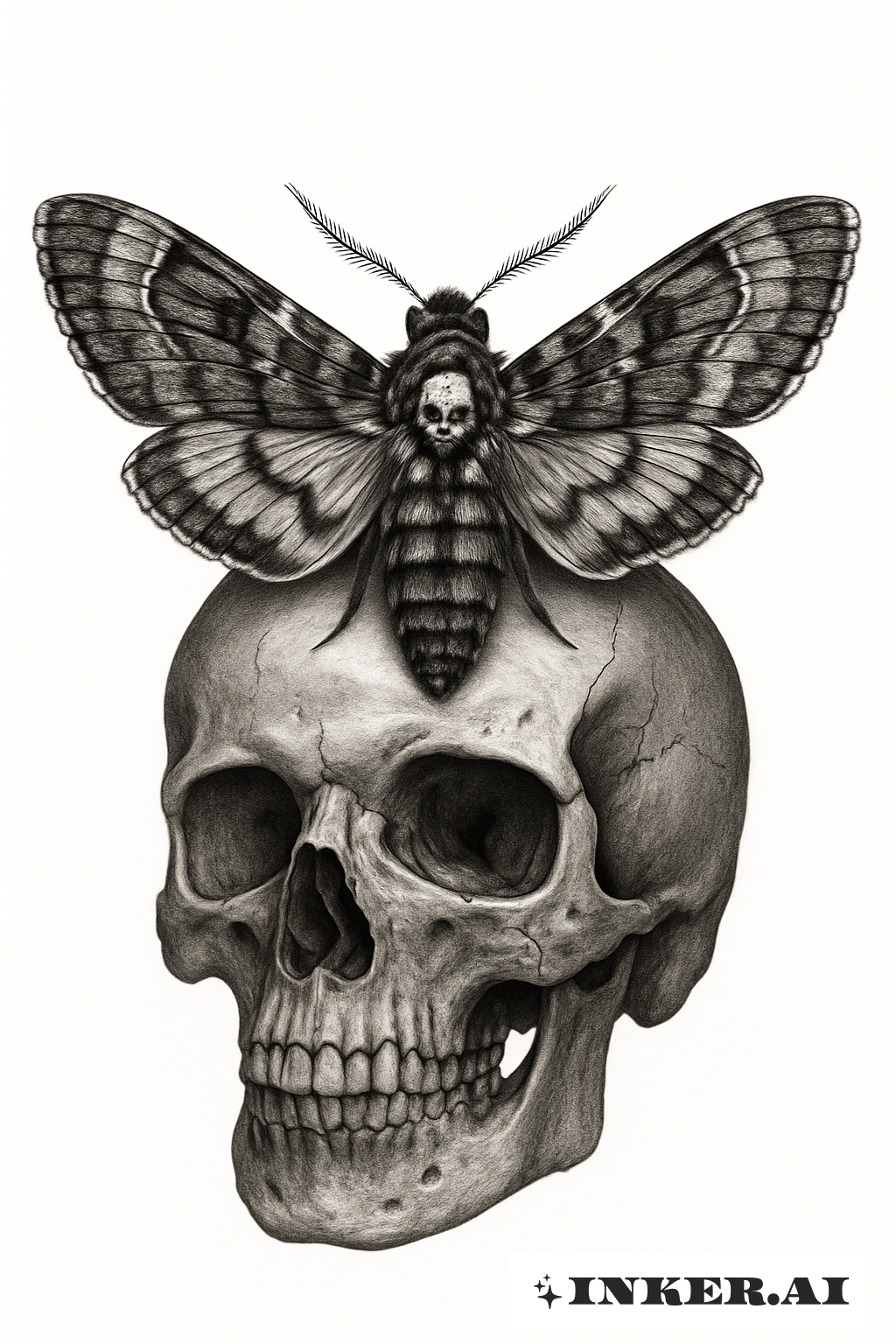 Death Moth Resting On A Human Skull