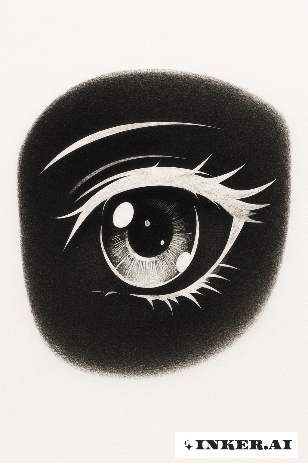 흰 잉크로 그린 애니메이션 눈 블랙아웃