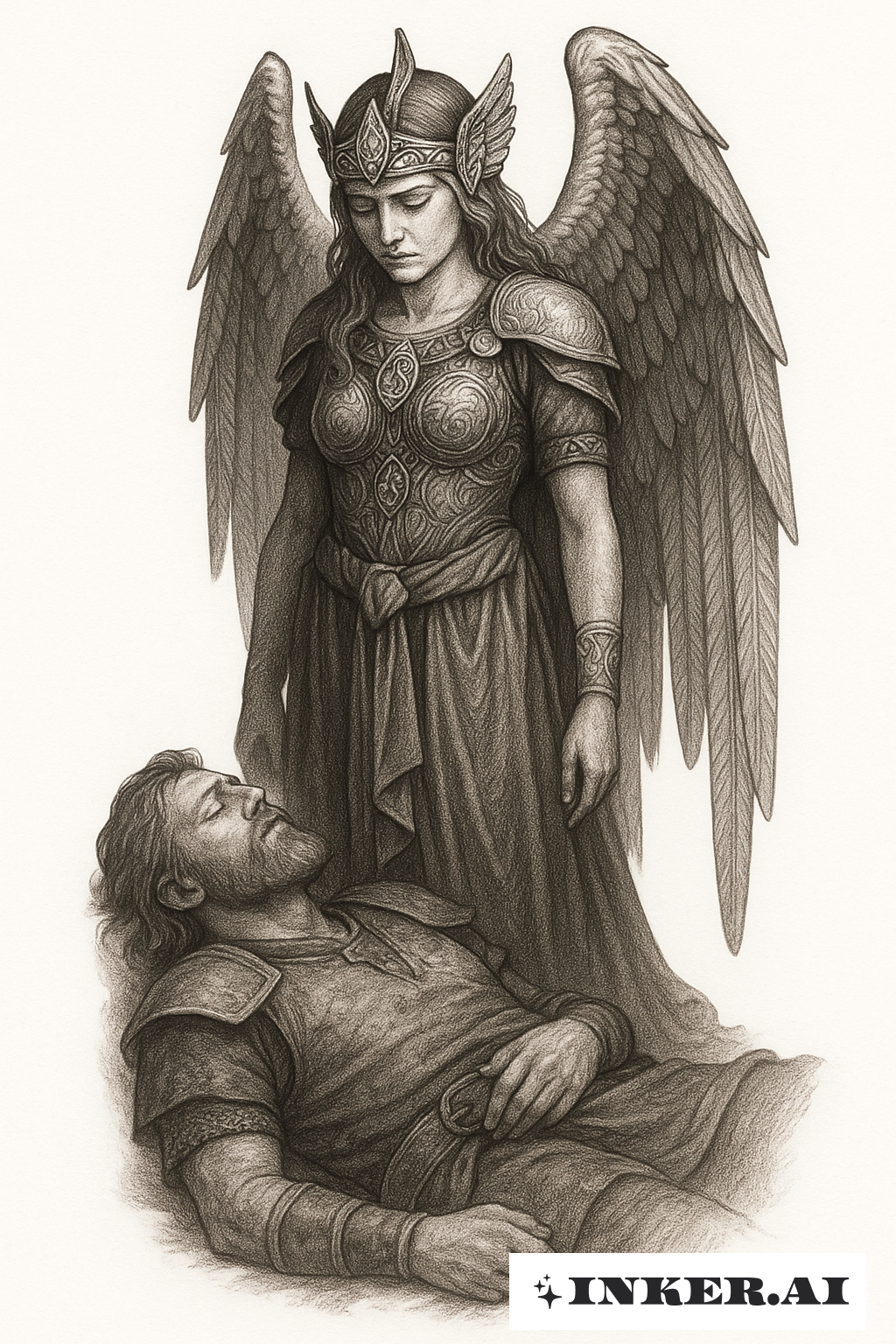 Somber Valkyrie Over A Fallen Hero