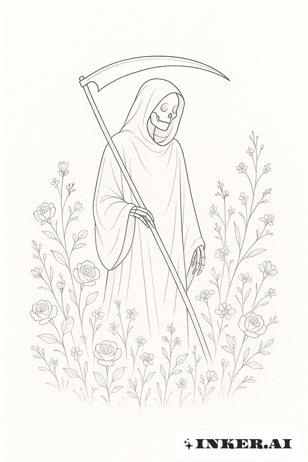 Der Zarte Sensenmann Auf Einem Blumenfeld