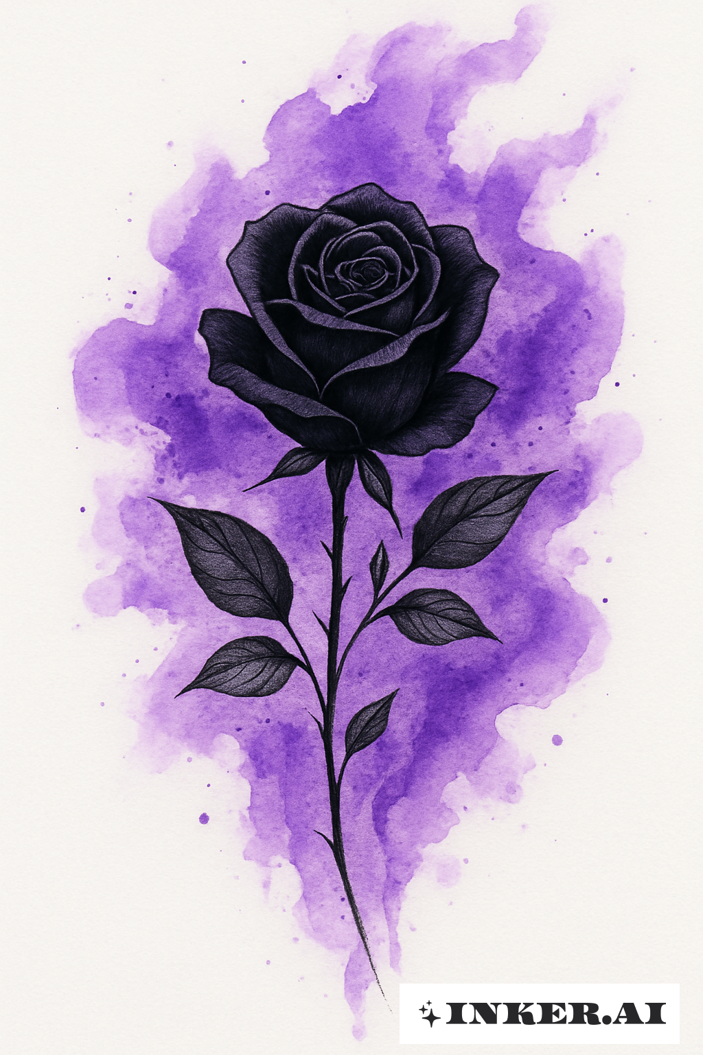 Black Rose With A Purple Watercolor Aura