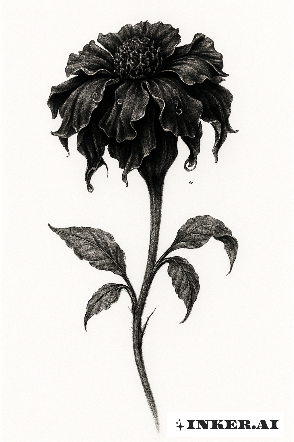 A Lifelike Wilting Black Marigold