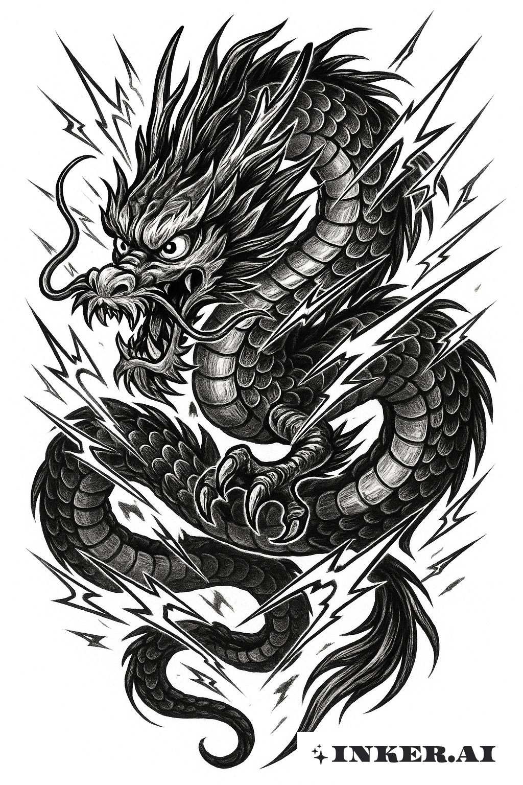 Manga Style Japanese Dragon with Lightning